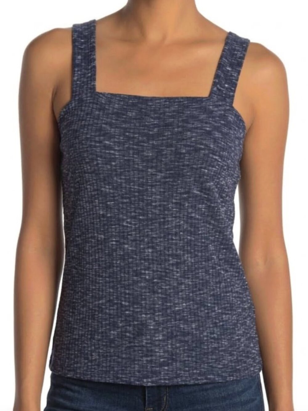 NEW NWT BOBEAU Ribbed Marl Tank Top Navy Blue White Square Neck Y2K Fall Grunge